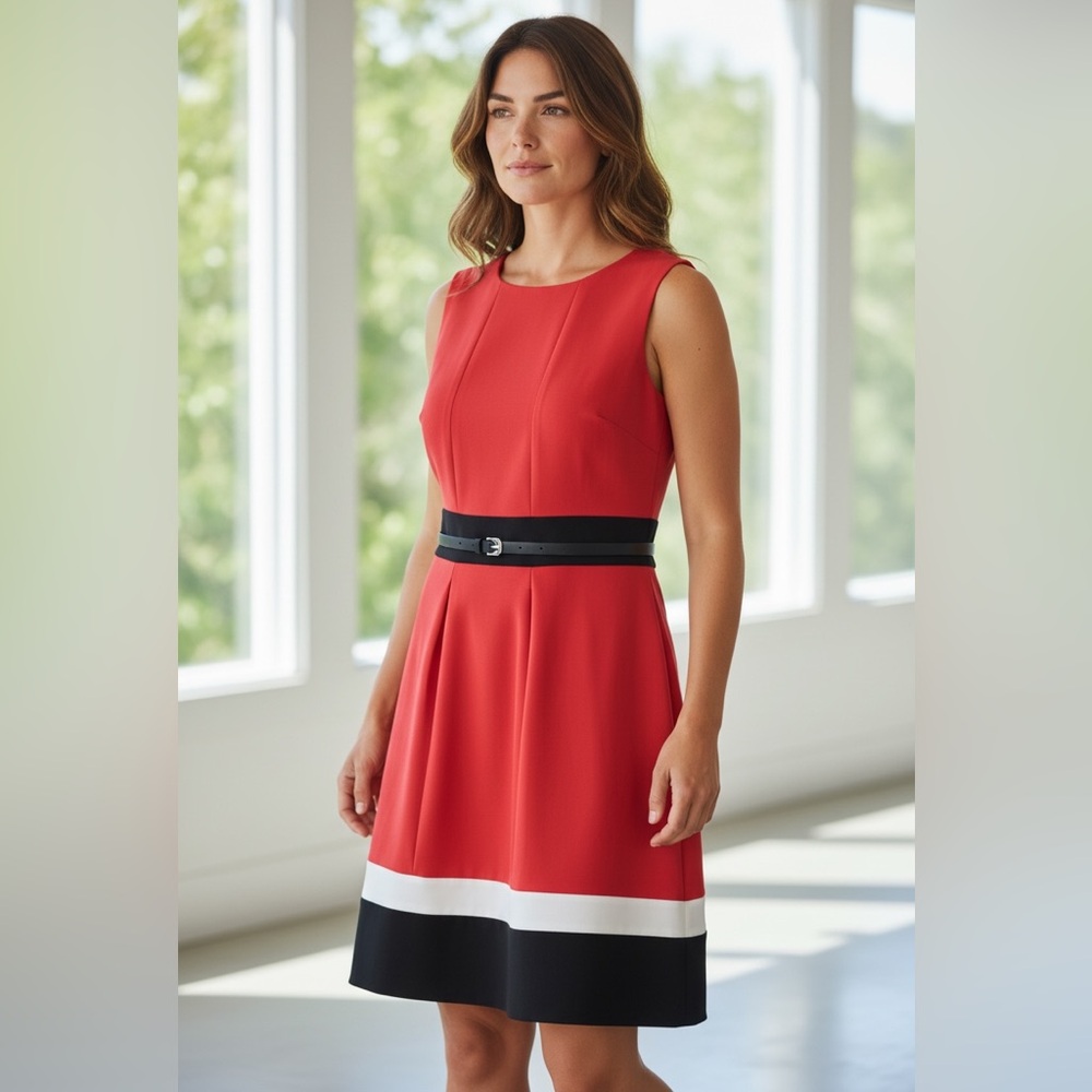 Calvin Klein Red and Black Midi Dress
